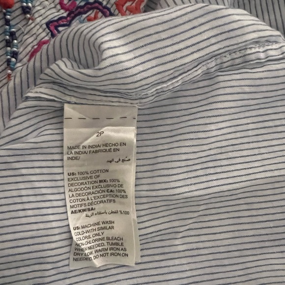 Chico’s Pin Striped 100%Cotton Tassel Trim Top, Chico’s Size 2P-US Medium Petite - Picture 11 of 11